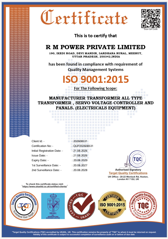 R M Power Private Limited ISO 9001:2015 certificate